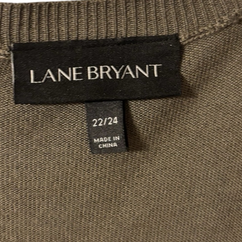 Lane Bryant 22/24 Lightweight Cardigan Olive Green Open Front Fringe Hem - Picture 2 of 4